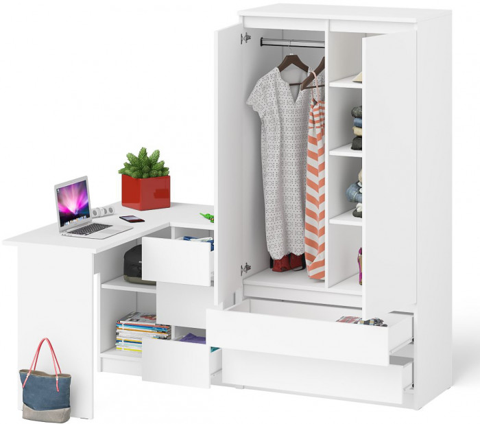 Мори компьютерный стол МС-16 правый + Шкаф МШ900.1, белый