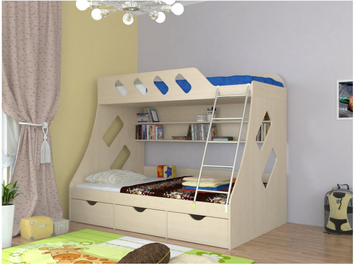 Дельта-20.01 Детская двухъярусная кровать с лестницей (Мультицвет, Дуб молочный)