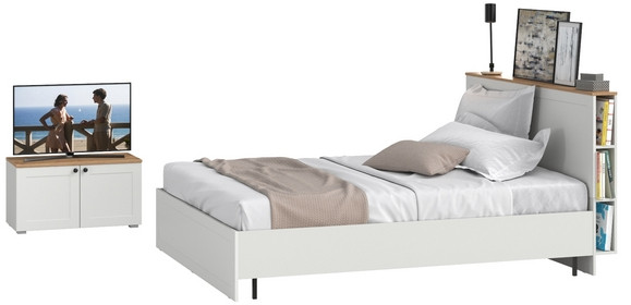 Остин 11.53 Кровать + ортопед + 13.257 Тумба, белый шагрень/дуб крафт золотой