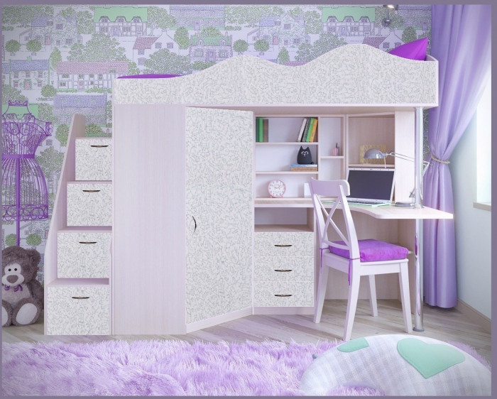 Кровать-чердак Пионер 1 (Белое дерево/Ясень Анкор темный)