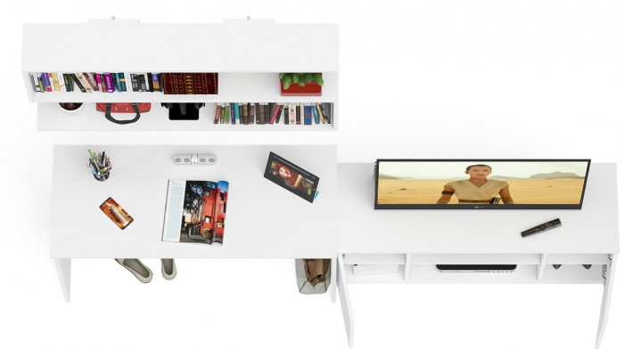 Мори Стол письменный МСП1200.1 + Тумба МТВ1200.1 + Полка 1200, цвет белый, ШхГхВ 240,8х50х209,6 см., универсальная сборка