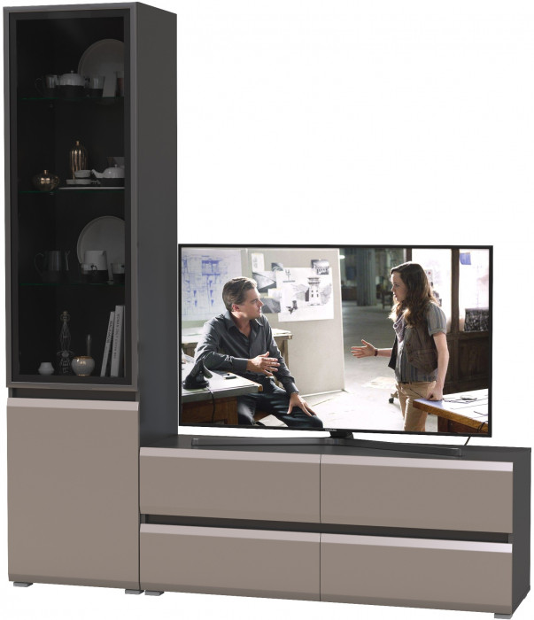 Сидней Комплектация № 009, цвет корпус: антрацит/фасады: МДФ веллюто капучино, ШхГхВ 179,9х41,3х205,2 см., ниша для ТВ 129х41х100 см., универс. сборка