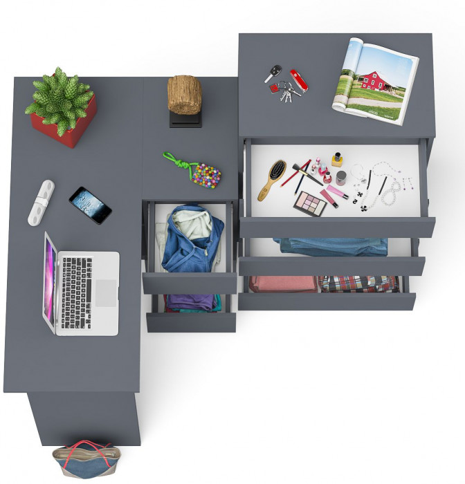 Мори компьютерный стол МС-16 правый + Комод МК700.5, графит