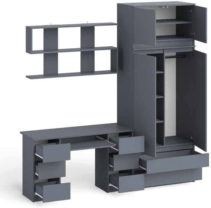 Мори компьютерный стол МС-2 + Шкаф МШ900.1 + Антресоль МА900.1 + Полка 1200, графит