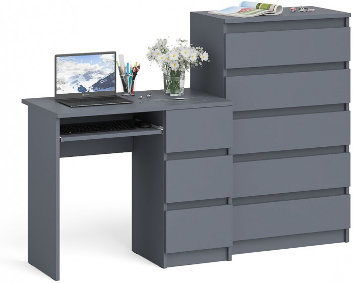 Мори компьютерный стол МС-6 правый + Комод МК700.5, графит