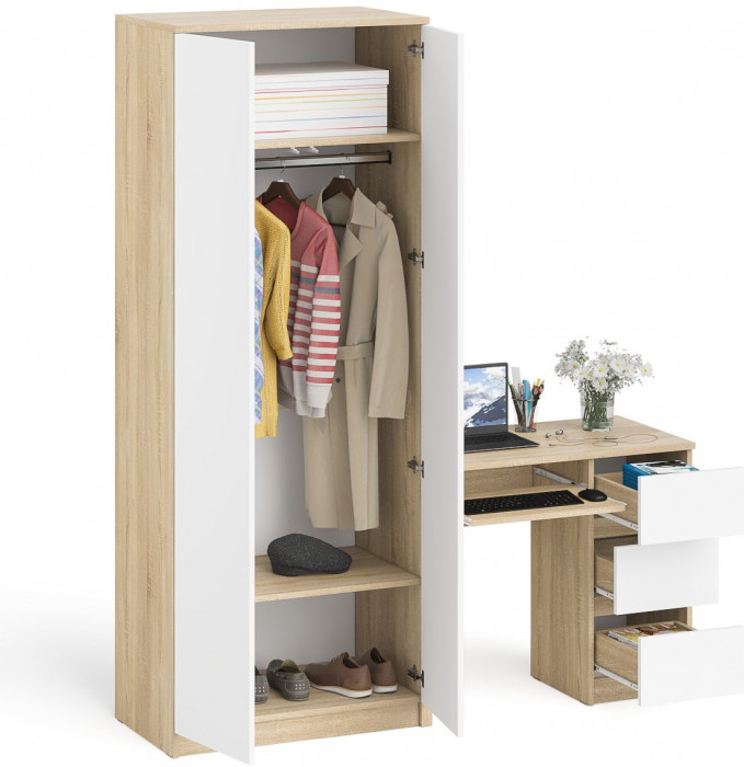 Мори Стол компьютерный МС-6 правый + Шкаф МШ800.1, цвет дуб сонома/белый, ШхГхВ 170,4х50,4х209,6 см., выдвижные ящики справа, НЕ универсальная сборка