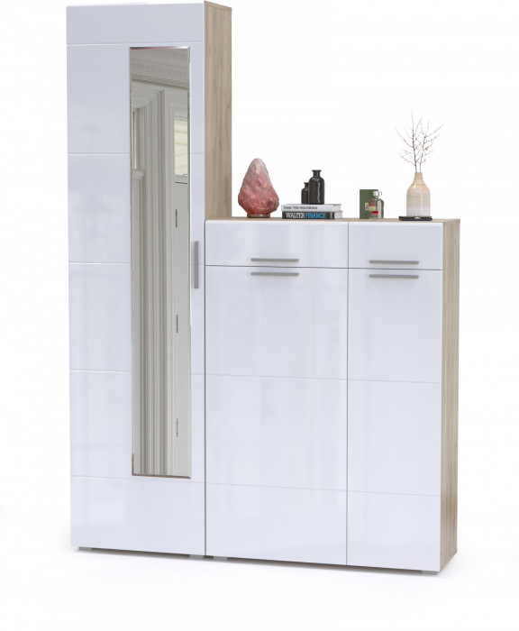 Лайн Прихожая № 13, дуб крафт серый/фасады МДФ белый глянец