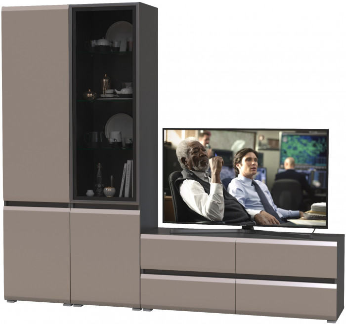 Сидней Комплектация № 013, цвет корпус: антрацит/фасады: МДФ веллюто капучино, ШхГхВ 229,9х41,3х205,2 см., ниша для ТВ 129х41х100 см., универс. сборка