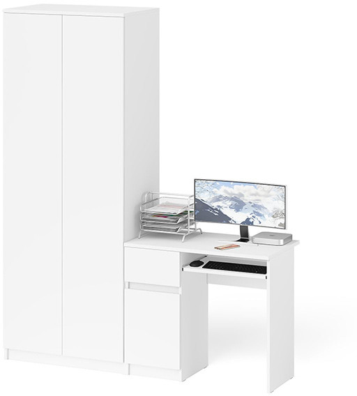 Мори компьютерный стол МС-1 левый + Шкаф МШ800.1, белый