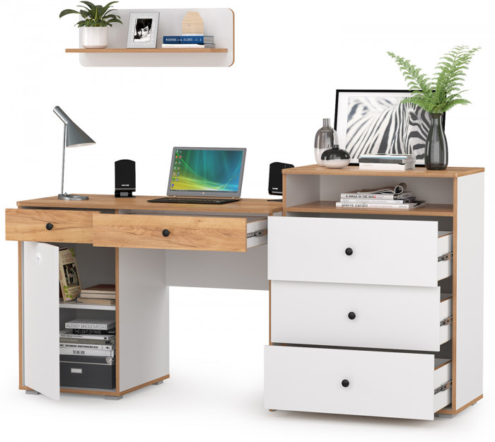 Вуди Компоновка № 47, цвет белый премиум/дуб крафт золотой, ШхГхВ 180х52,7х170 см., универсальная сборка