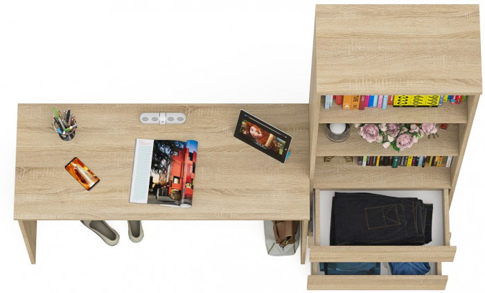 Мори письменный стол МСП1200.1 + Стеллаж МСТ600.3, дуб сонома