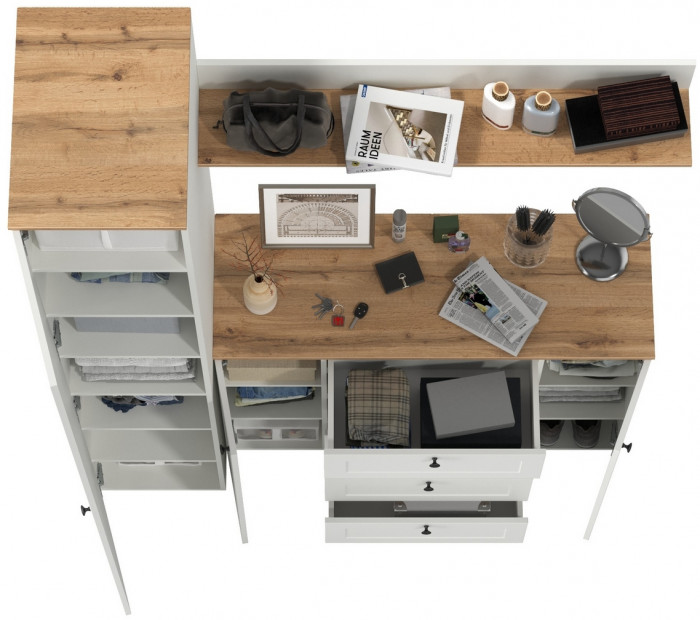 Остин Прихожая 63, белый шагрень/дуб крафт золотой