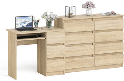Мори Стол компьютерный МС-6 правый + Комод МК1200.8, цвет дуб сонома, ШхГхВ 210,4х50х94 см., выдвижные ящики справа, НЕ универсальная сборка