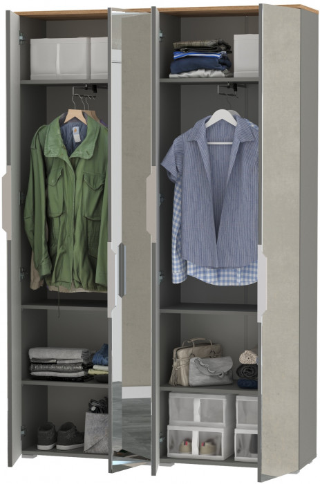 Октава 13.338 Шкаф для одежды + 13.338 Шкаф, цвет серый графит/дуб крафт золотой/фасады МДФ серый графит и зеркало, ШхГхВ 128,8х35,3х197,6 см.