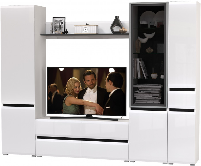 Сидней Комплектация № 055, корпус: белый/чёрный/фасады: МДФ белый глянец