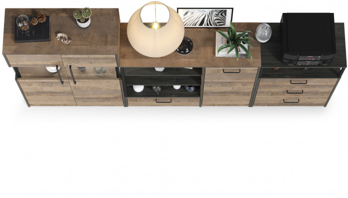 Трувор 13.307.01 Комод + 13.306 Комод с витриной + 13.307.02 Комод с ящиками, дуб гранж песочный/интра