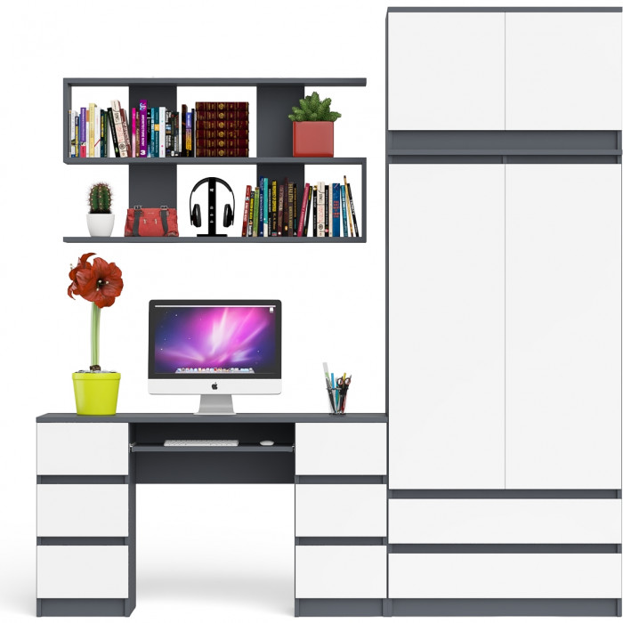 Мори компьютерный стол МС-2 + Шкаф МШ900.1 + Антресоль МА900.1 + Полка 1200, графит/белый