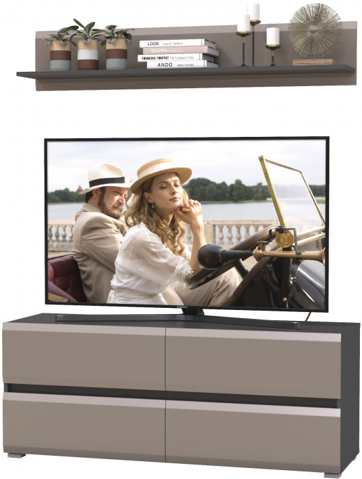 Сидней Комплектация № 043, цвет корпус: антрацит/фасады: МДФ веллюто капучино, ШхГхВ 130х41,3х185 см., ниша для ТВ 129х41х100 см., универс. сборка