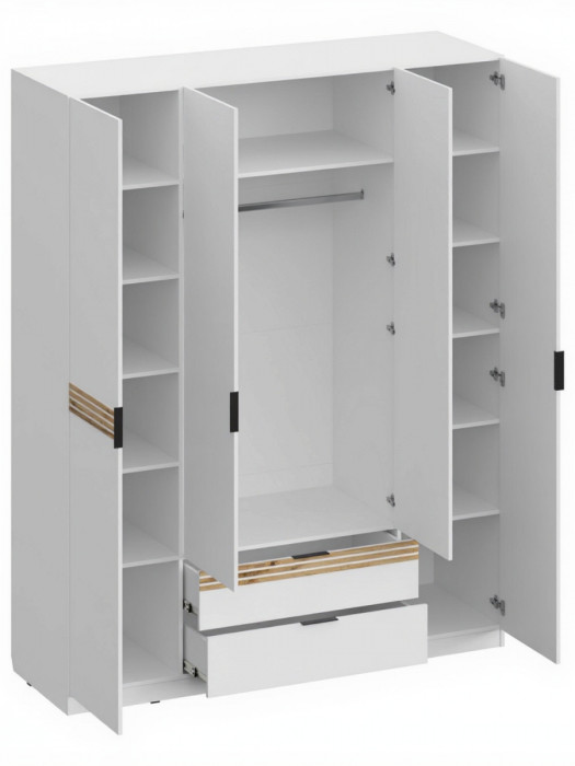 Шкаф 4-х створчатый с ящиками ШК-4113, Белый/Профиль МДФ Дуб вотан