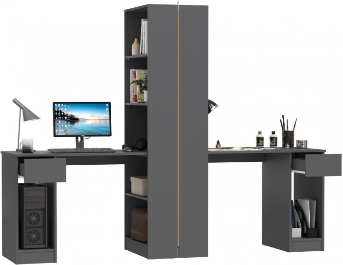 Лайт Шкаф комбинированный 10.01 + 10.01, цвет тёмно-серый, ШхГхВ 230,6х58,2х179 см., универсальная сборка(обязательно крепление к стене)