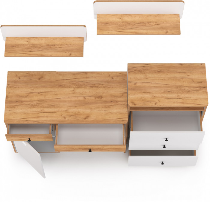 Вуди Компоновка № 48, цвет белый премиум/дуб крафт золотой, ШхГхВ 180х52,7х180 см., универсальная сборка