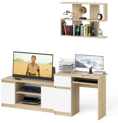 Мори Стол компьютерный МС-1 левый + Тумба МТВ1200.1 + Полка 900, цвет дуб сонома/белый, ШхГхВ 210,4х50х209,6 см., НЕ универсальная сборка