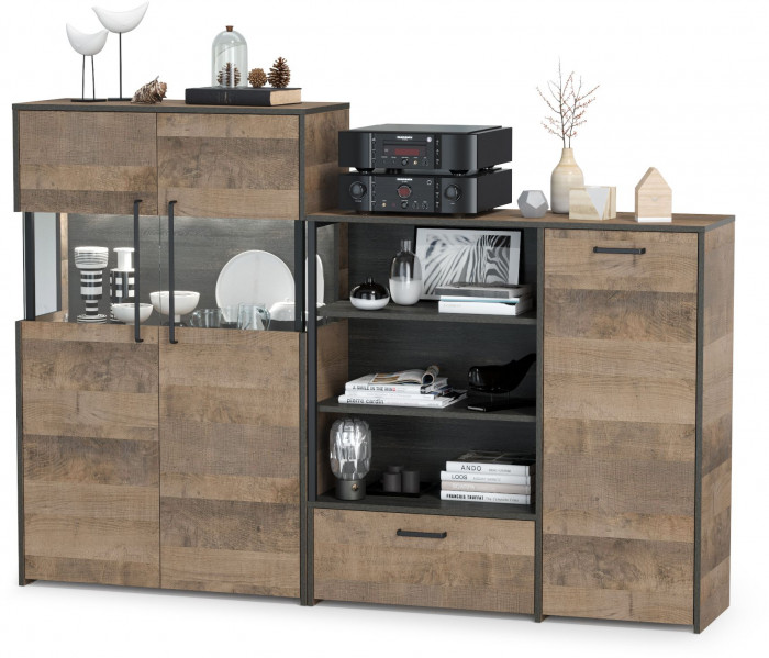 Трувор 13.307.01 Комод + 13.306 Комод с витриной, дуб гранж песочный/интра