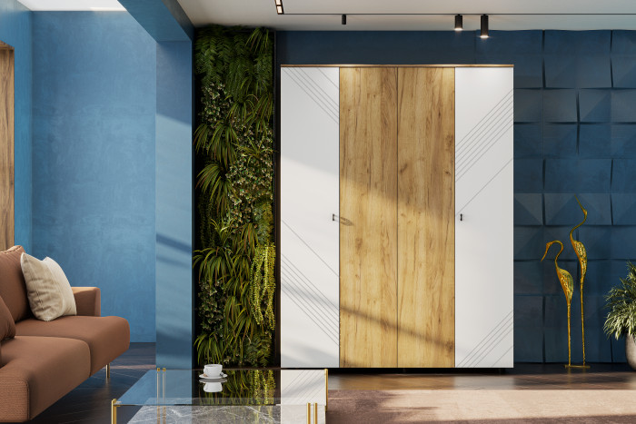 Шкаф четырехстворчатый Байкал, Дуб Золотой, Белый матовый