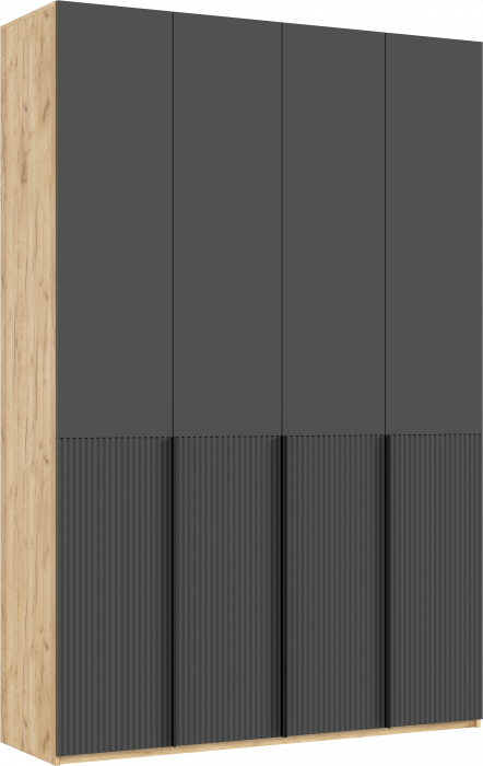 Марвэл Шкаф 4-х створчатый 1600, с доп.ящиками Браш Графит, Дуб Крафт