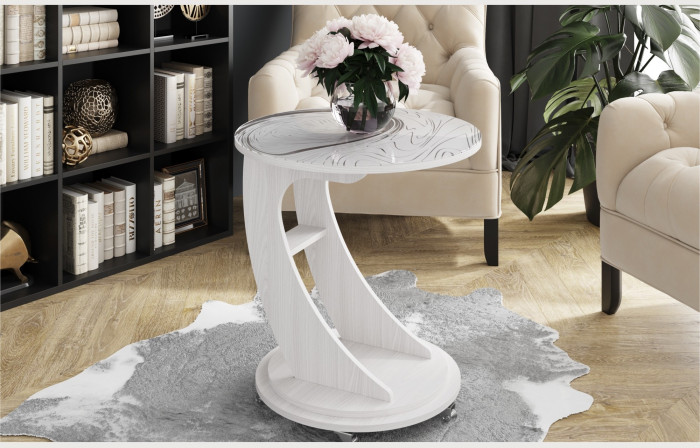 Стол журнальный №9 Стекло Белое Абстракция