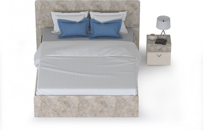 Амели Кровать 11.31 + подъёмный ортопед + тумбочка, цвет шёлковый камень/бетон чикаго беж, ШхГхВ 222,4х205,2х104,3 см., сп. м. 1600х2000 мм., б/м