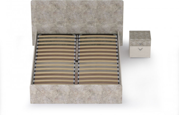 Амели Кровать 11.31 + подъёмный ортопед + тумбочка, цвет шёлковый камень/бетон чикаго беж, ШхГхВ 222,4х205,2х104,3 см., сп. м. 1600х2000 мм., б/м