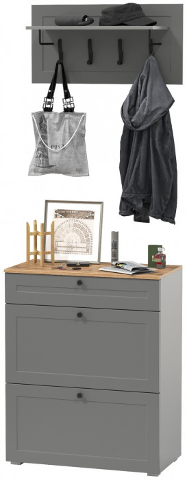 Остин 16.121 Тумба для обуви + 15.12 Вешалка, цвет серый графит/дуб крафт золотой, ШхГхВ 80х41,6х210 см.