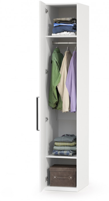 Валенсия Спальня 13.207 Шкаф-пенал, цвет ЛДСП белый шагрень/МДФ белый шагрень, ШхГхВ 42х54,1х225,3 см., универсальная сборка