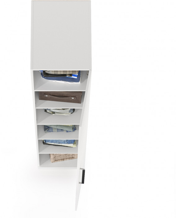 Валенсия Спальня 13.207 Шкаф-пенал, цвет ЛДСП белый шагрень/МДФ белый шагрень, ШхГхВ 42х54,1х225,3 см., универсальная сборка