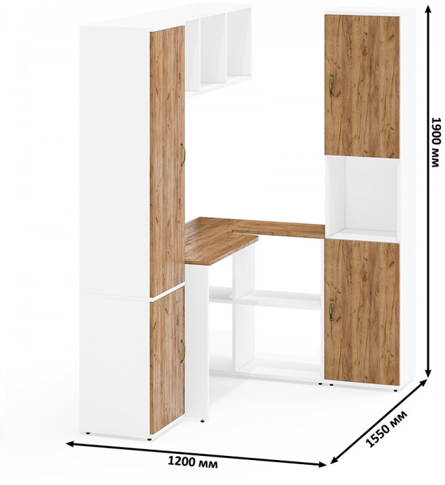 Лидер-8 Пенал МД 21Б + Стол + Полка + Пенал, белый шагрень/крафт золото