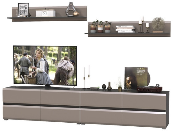 Сидней Комплектация № 044, цвет корпус: антрацит/фасады: МДФ веллюто капучино, ШхГхВ 260х41,3х200 см., ниша для ТВ 130х41х100 см., универс. сборка