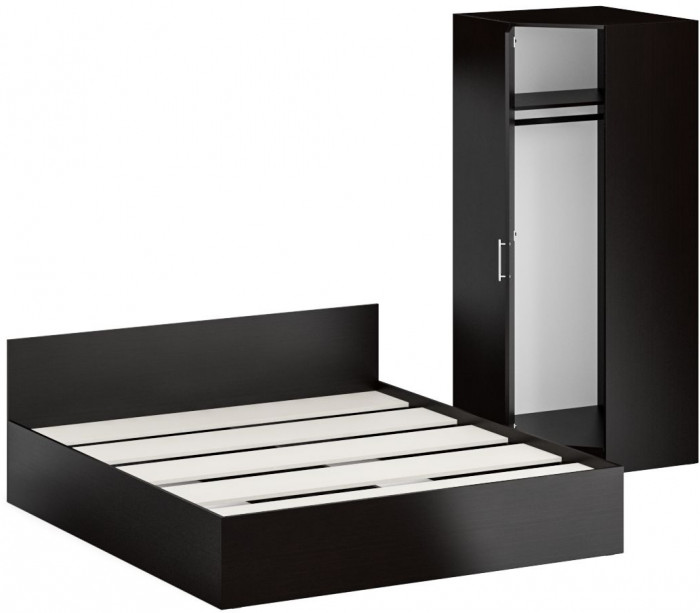 Кровать 1800 + Шкаф угловой Стандарт, цвет венге, ШхГхВ 183,5х203,5х70 + 81,2х81,2х200см., сп.м. 1800х2000 мм., без матраса, основание есть