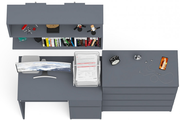 Мори компьютерный стол МС-1 правый + Комод МК800.4 + Полка 900, графит