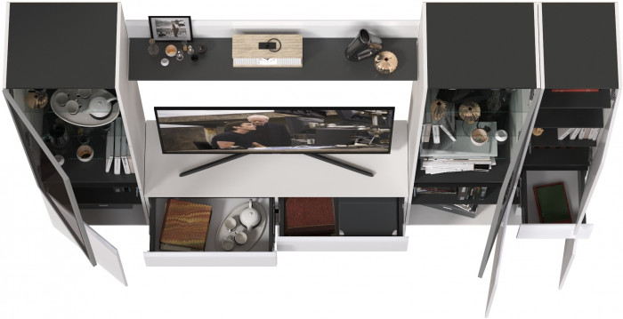 Сидней Комплектация № 056, корпус: белый/чёрный/фасады: МДФ белый глянец