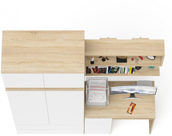 Мори компьютерный стол МС-1 левый + Шкаф МШ900.1 + Антресоль МА900.1 + Полка 900, дуб сонома/белый