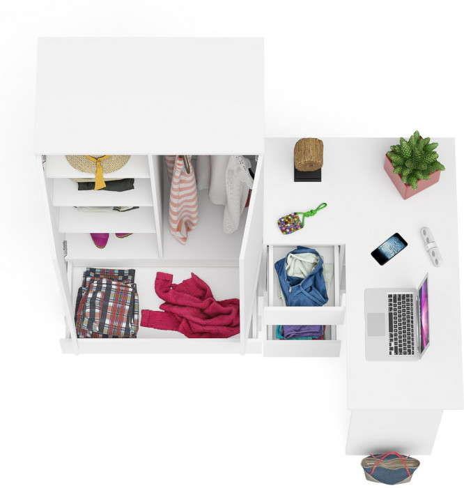 Мори Стол компьютерный МС-16 левый + Шкаф МШ900.1, цвет белый, ШхГхВ 214,8х84,9х179,6 см., выдвижные ящики слева, НЕ универсальная сборка