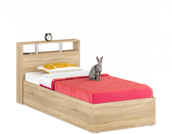 Камелия Кровать 0900, цвет дуб сонома, ШхГхВ 93,5х217х78,2 см., сп.м. 900х2000 мм., без матраса, основание есть