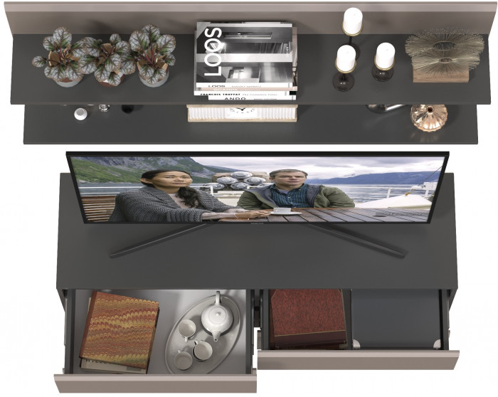 Сидней Комплектация № 045, цвет корпус: антрацит/фасады: МДФ веллюто капучино, ШхГхВ 130х41,3х210 см., ниша для ТВ 129х41х95 см., универсальная сборка