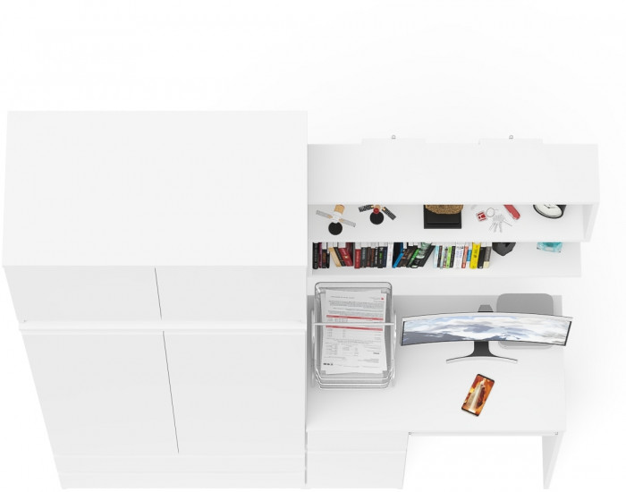Мори компьютерный стол МС-1 левый + Шкаф МШ900.1 + Антресоль МА900.1 + Полка 900, белый