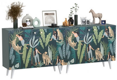 Либера Комод-тумба 16.230.01 + Либера Комод-тумба 16.230.01, цвет пасифай/белый, ШхГхВ 230,6х42,6х92,3 см., фасады с рисунком Тропический лес