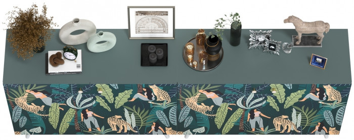 Либера Комод-тумба 16.230.01 + Либера Комод-тумба 16.230.01, цвет пасифай/белый, ШхГхВ 230,6х42,6х92,3 см., фасады с рисунком Тропический лес