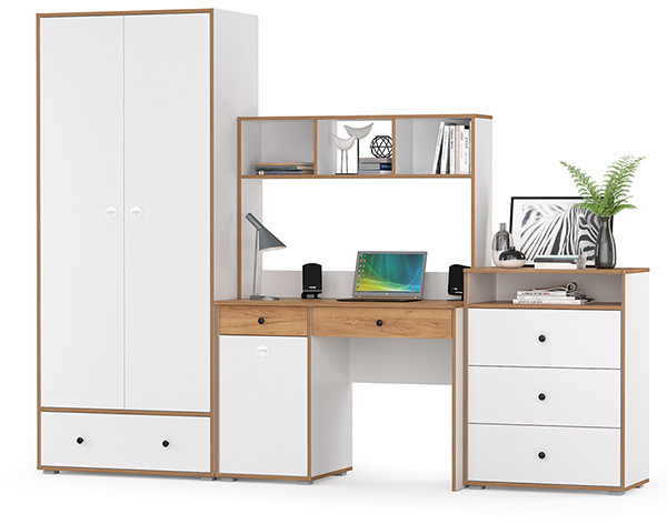 Вуди Компоновка № 51, цвет белый премиум/дуб крафт золотой, ШхГхВ 266х52,7х180,3 см., универсальная сборка