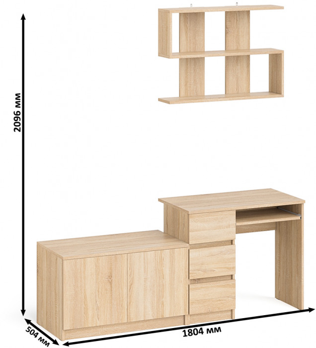Мори компьютерный стол МС-6 левый + Тумба МА900.1 + Полка 900, дуб сонома