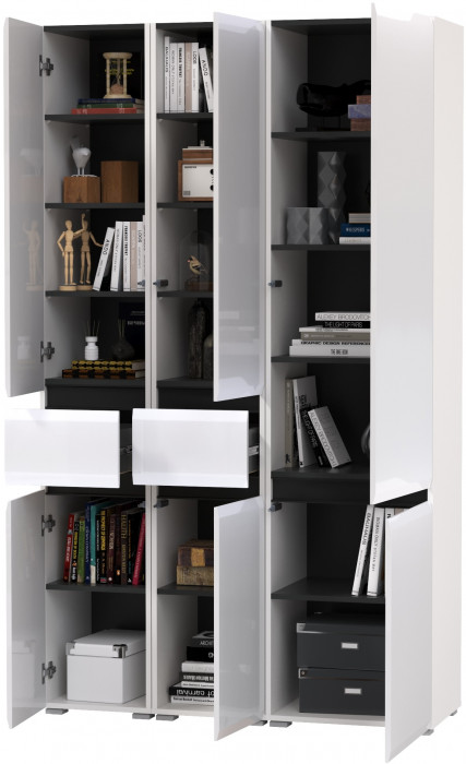 Сидней 13.202 Шкаф с ящиком 2 штуки + Шкаф 13.200, корпус: белый/чёрный/фасады: МДФ белый глянец